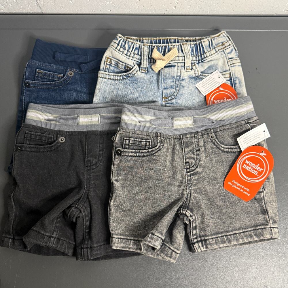 Wonder Nation Toddler Boy Drawstring Denim Shorts Size 2T NWT 4 Pair